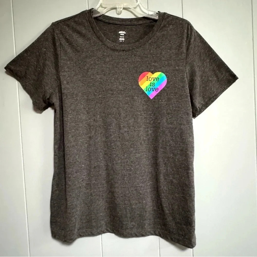 WAY TO CELEBRATE! Love is Love Short Sleeve Heather Gray T-Shirt Size L (12/14)